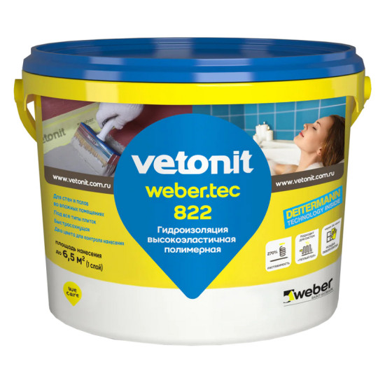 Гидроизоляция полимерная высокоэластичная Vetonit Weber.tec 822. 4,0 кг. РФ.