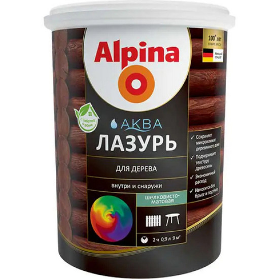 Alpina Аква Лазурь для древесины. Прозрачный. РБ. 0,9 л. Alpina Аква Лазурь для древесины. Прозрачный. РБ. 0,9 л.