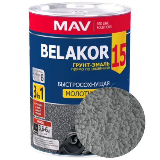 Грунт-эмаль Belakor 15 по ржавчине 3 в 1 молотковая MAV. Серая. 1 л. РБ. Грунт-эмаль Belakor 15 по ржавчине 3 в 1 молотковая MAV. Серая. 1 л. РБ.