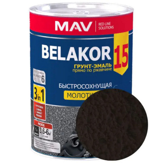 Грунт-эмаль Belakor 15 по ржавчине 3 в 1 молотковая MAV. Шоколадная. 1 л. РБ. Грунт-эмаль Belakor 15 по ржавчине 3 в 1 молотковая MAV. Шоколадная. 1 л. РБ.