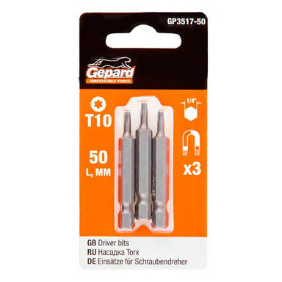 Бита для шуруповерта Gepard Torx T10 50 мм GP3517-50. 3 шт. Китай.