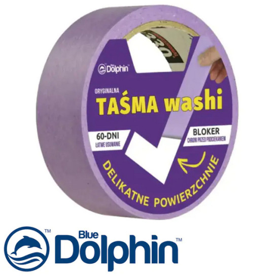 Лента малярная Blue Dolphin Washi для деликатных поверхностей 29мм х 25м. Фиолетовая. Польша.