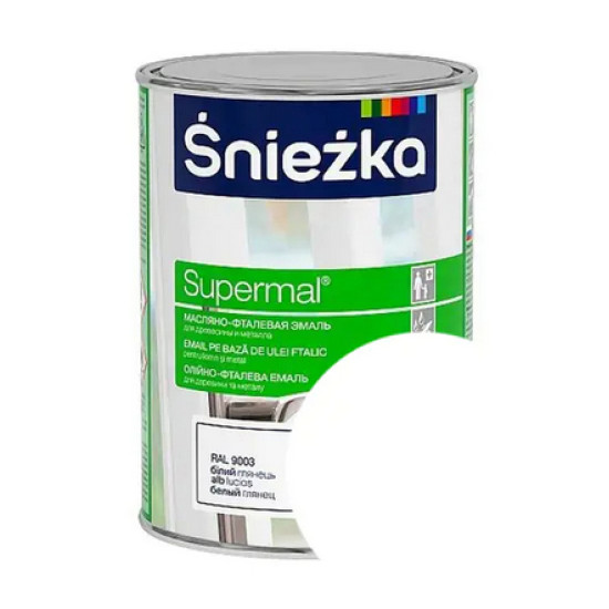 Эмаль для древесины и металла Sniezka. Белая матовая. 0,8 л. Польша.