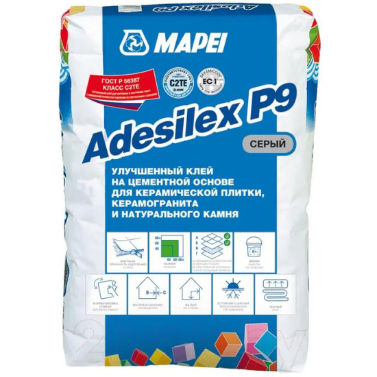 Клей для плитки и камня Mapei Adesilex P9 Grey. РФ. 25 кг.