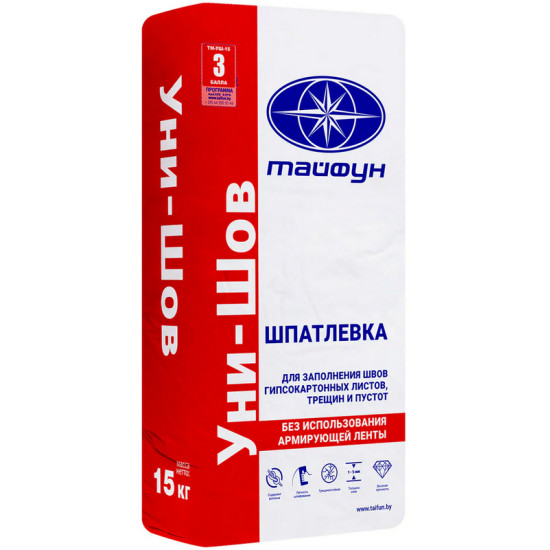 Тайфун Мастер Уни-шов. Шпатлевка для стыков ГК без армирующей ленты. 15 кг. РБ.